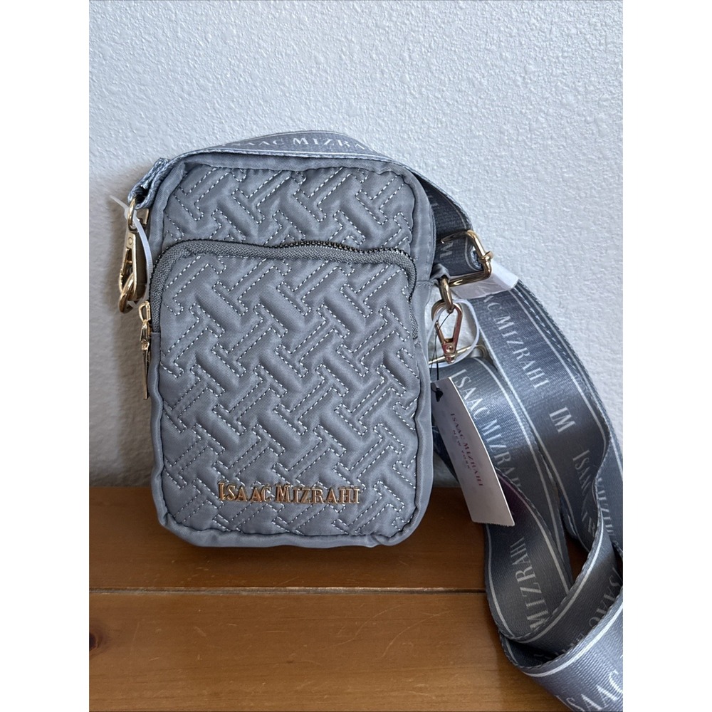 NWT Isaac Mizrahi‎ Quilted Puffer Gray Crossbody Bag Gold Tone Hardware